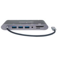 ESTACIÓN DOCKING MANHATTAN USB-C A HDMIDPMINISVGARJ453.5MM SUPER VELOCIDAD COLOR GRIS