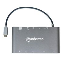 ESTACIÓN DOCKING MANHATTAN USB-C A HDMIDPMINISVGARJ453.5MM SUPER VELOCIDAD COLOR GRIS