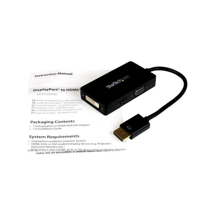 STARTECH.COM ADAPTADOR CONVERSOR DISPLAYPORT A VGA DVI O HDMI - CONVERTIDOR AV 3 EN 1 PARA VIAJES