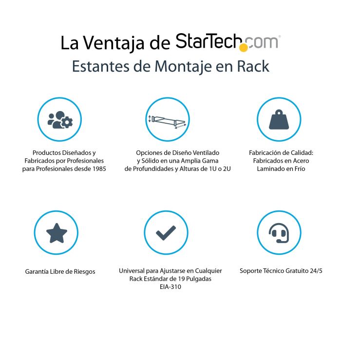 STARTECH.COM ESTANTE BANDEJA VENTILADO CANTILEVER PARA ARMARIO RACK DE SERVIDORES 2U PROFUNDIDAD FIJA - 22KG
