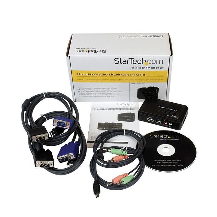STARTECH.COM JUEGO DE CONMUTADOR KVM DE 2 PUERTOS CON TODO INCLUIDO - USB - AUDIO Y VÍDEO VGA