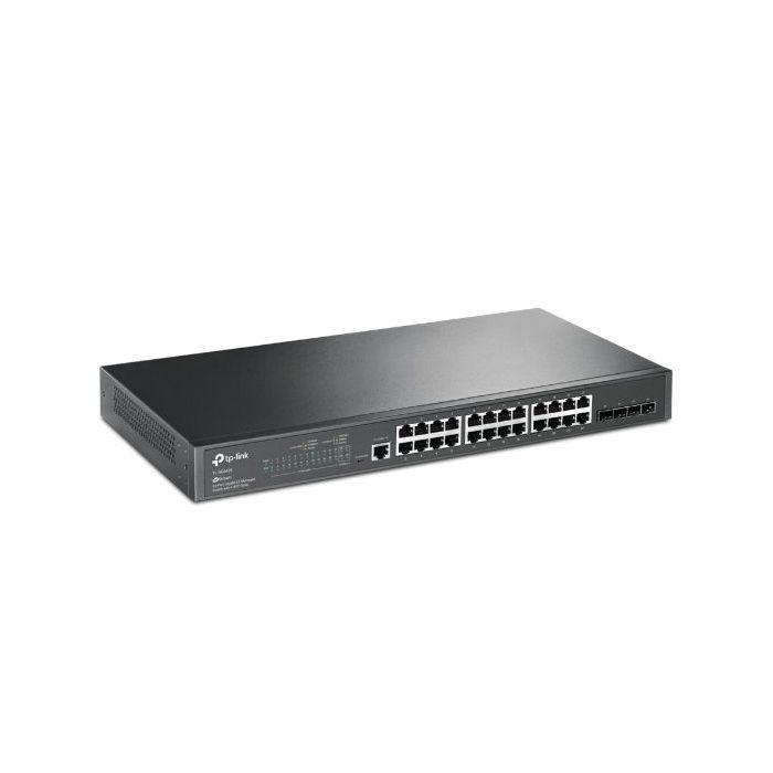 SWITCH TP-LINK TL-SG3428 24 PUERTOS RJ45 GIGABIT 101001000 ADMINISTRABLE CON 4 RANURAS SFP GIGABIT L2 JETSTREAM 1 RJ45 C